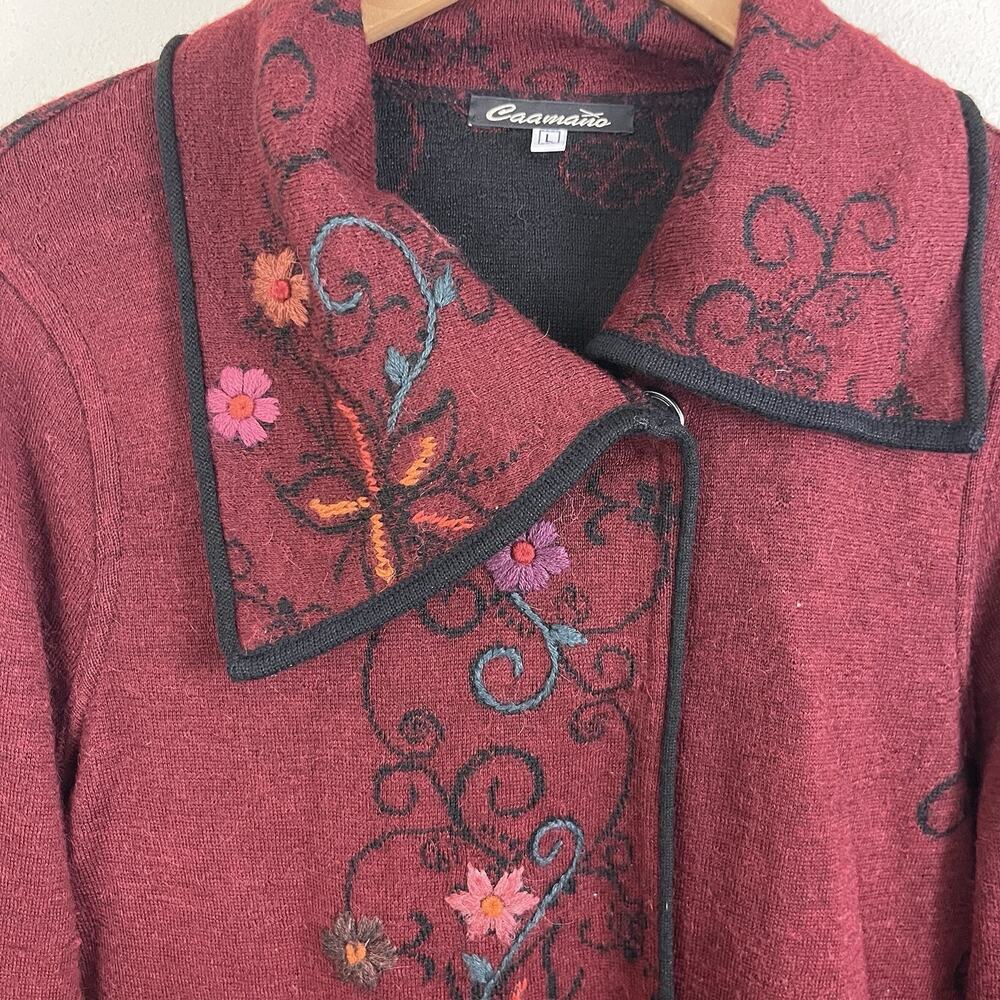 Caamano Alpaca Floral Embroidered Jacket Womens L Large Folkcore Art To Wear - Picture 3 of 9